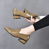 New Genuine Leather Pointed-toe Chunky Heel Shoes Women  Adomoo